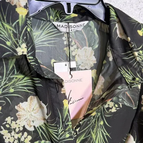 Madisonne Sheer peplum ruffle shirt dress sheer green/black Medium $69 - Picture 11 of 11